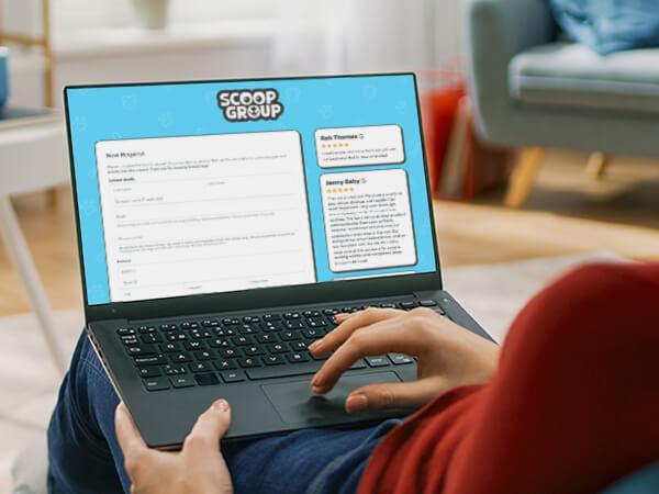 Person signing up for ScoopGroup dog poop scooping service